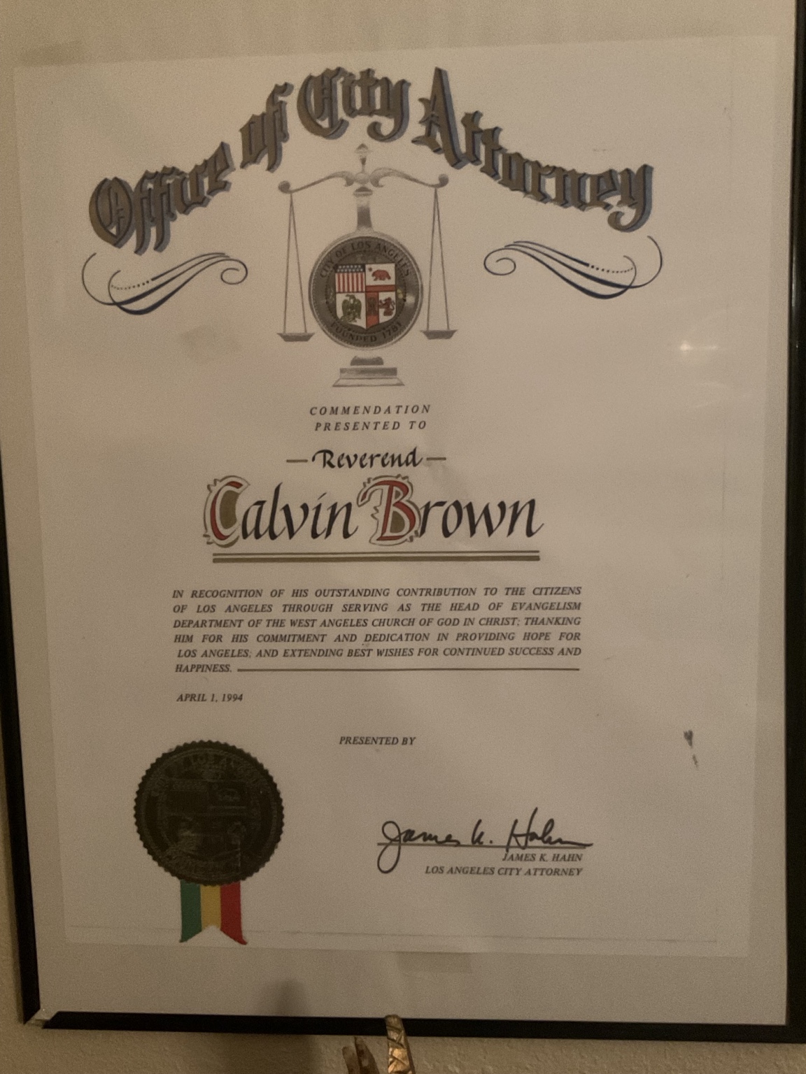 City Commendation & Resolution